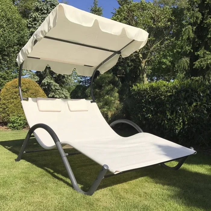 2 seater sun lounger with sun canopy, garden, swimming pool, relaxation