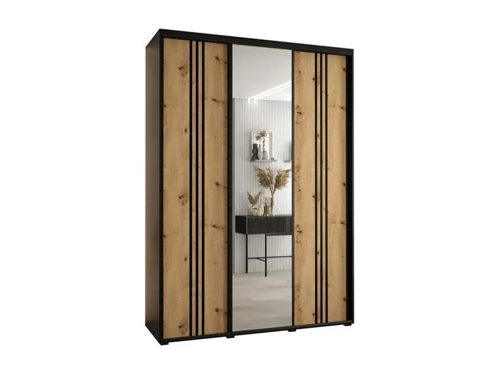 ARMADIO DAVOS 7 AD ANTE SCORREVOLI 235,2/170/60 3 porte (Nero/Artisan/Nero)
