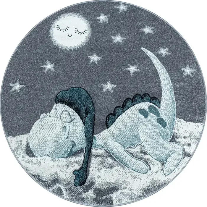 Ayyildiz CarpetsTappeto per bambini BambiSintetico, a pelo basso, rotondo, blu/grigio, ø 160 cm