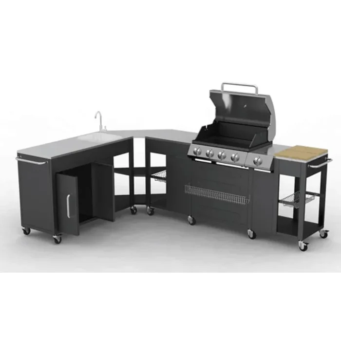 Barbecue a Gas Cuucina Portabile con 4 bruciatori e 1 Fornello Scaldavivande