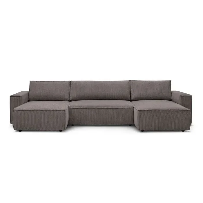 Bobochic ParisDivano angolare NihadCon rivestimento in velluto a coste, allungabile/con contenitore, a U, grigio scuro, a cinque o più posti, larghezza totale 386 cm