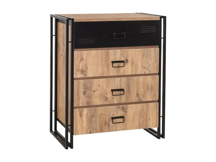 Cassettiera Dodermat, Settimino multiuso, Comò camera da letto, Mobile con cassetti, 90×40 h100 cm, Quercia e Nero