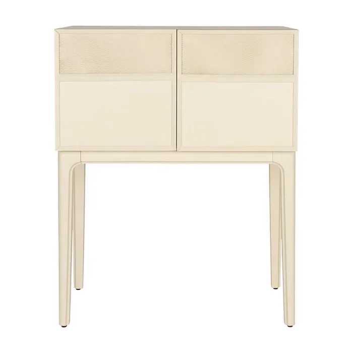 Cassettiera June Con effetto rovere, in truciolato, trattamento della superficie: impiallacciatura/trattamento della superficie: verniciatura colorata, color crema, larghezza totale 80 cm, altezza totale 100 cm, profondità totale 45 cm