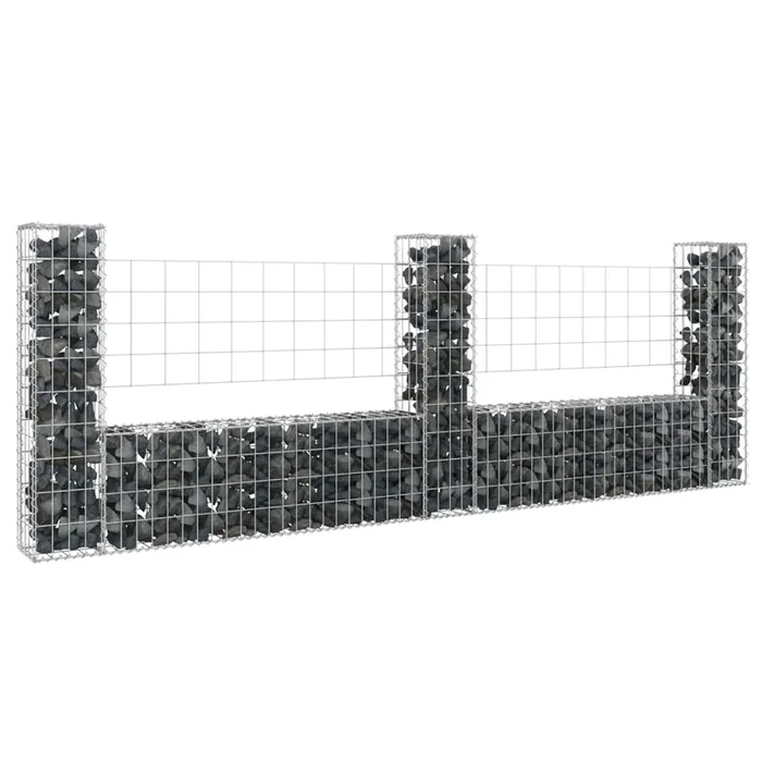 Cesto Gabbione a U con 3 Pali in Ferro 260x20x100 cm 151276