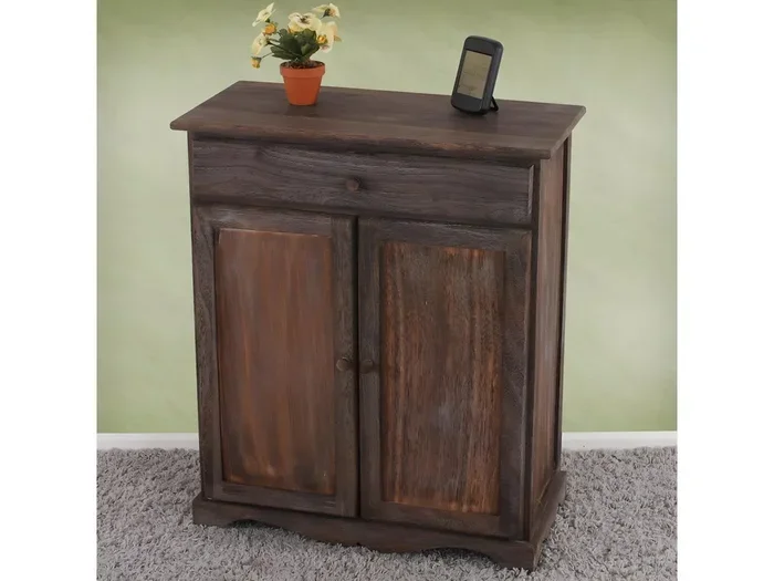 Credenza cassettiera shabby vintage legno paulonia cassetto sportelli 33x66x78cm marrone