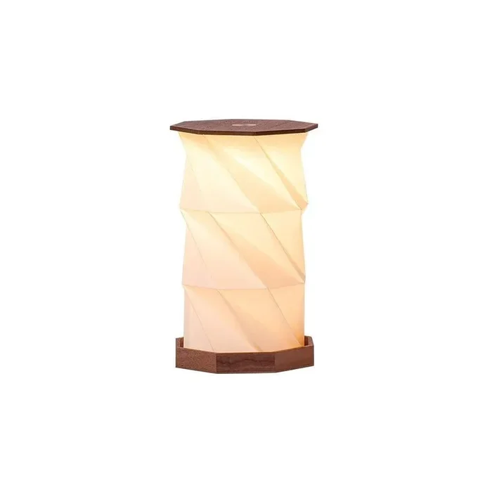 Decorazione luminosa Twist Hexagon Con ricarica USB, in legno/in carta, colore naturale scuro, ø 12 cm, altezza totale 18 cm