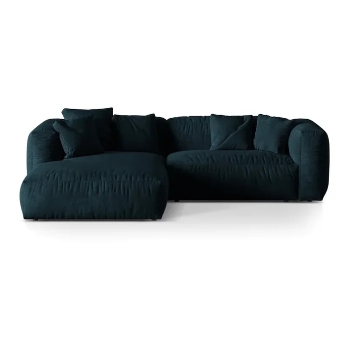 Divano angolare componibile Martina Con rivestimento in velluto, con penisola a sinistra/con chaise lounge, blu scuro, a quattro posti, larghezza totale 280 cm