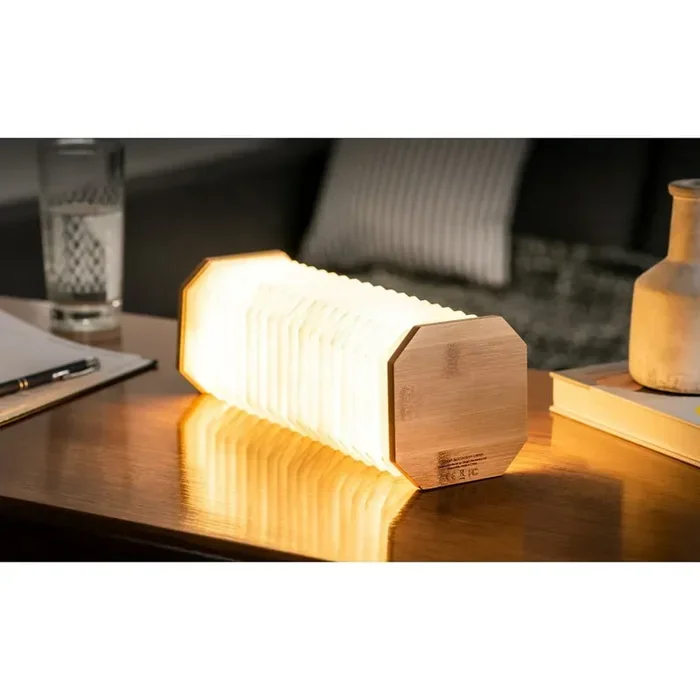 GingkoLampada da tavolo AccordionLED, con intensità regolabile, in legno/in carta, con ricarica USB, di colore naturale, altezza totale 3,5 cm