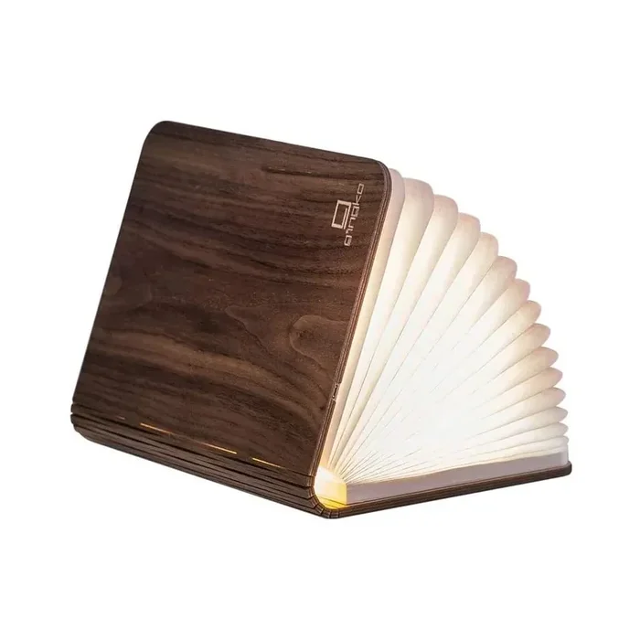 GingkoLampada da tavolo BooklightLED, con paralume in tessuto, in legno, con ricarica USB, marrone, altezza totale 17 cm