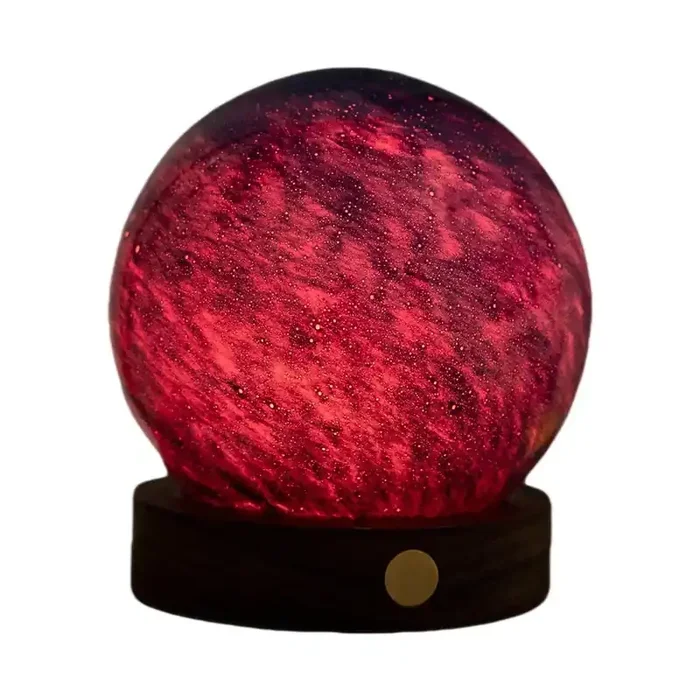 GingkoLampada da tavolo Galaxy BreezeLED, con paralume in vetro, in legno/in vetro, con ricarica USB, colore naturale scuro, altezza totale 9 cm