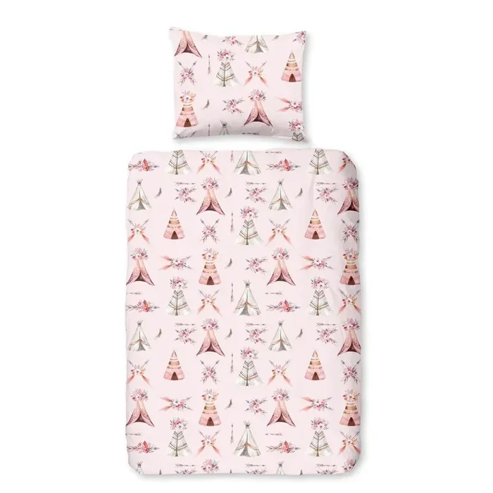 Good MorningSet copripiumino e federa da bambini BohoPer culla, con chiusura libera, rosa, in cotone, 120×150 cm
