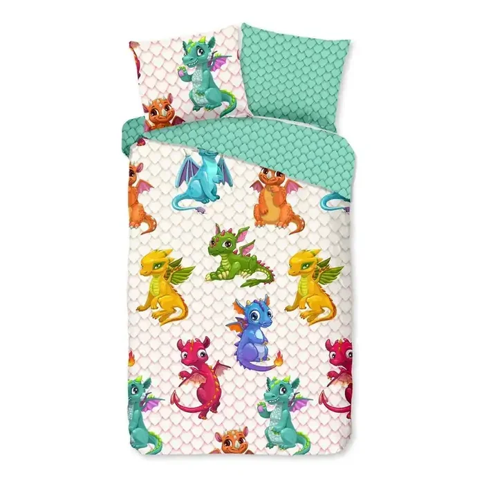 Good MorningSet copripiumino e federa da bambini DragonsPer letto singolo/per letto esteso, reversibile, con chiusura libera, in cotone, 140×220 cm