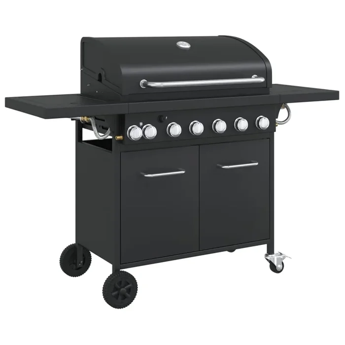 Griglia Barbecue a Gas con 7 Bruciatori Nero in Acciaio Telaio Stabile e Duraturo
