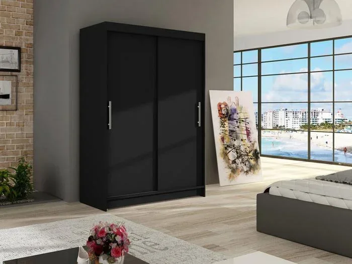 Guardaroba Atlanta 117, Nero, 200x120x58cm, Porte guardaroba: Scorrevole