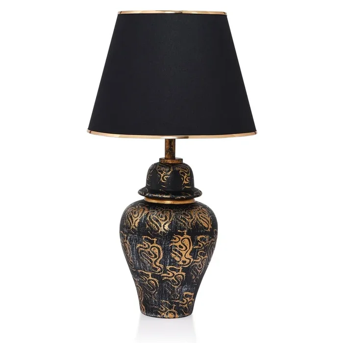 Lampada da tavolo Derin Con paralume in tessuto, in ceramica, con alimentazione a corrente, nera, altezza totale 54 cm