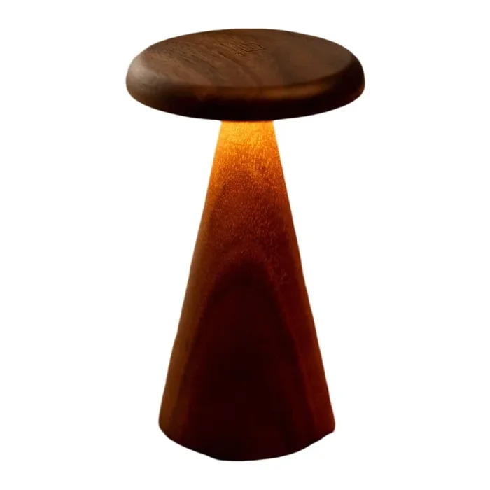 Lampada da tavolo Sylva LED, con intensità regolabile, con paralume in legno/con paralume in vetro acrilico, in legno, con ricarica USB, colore naturale scuro, altezza totale 21 cm