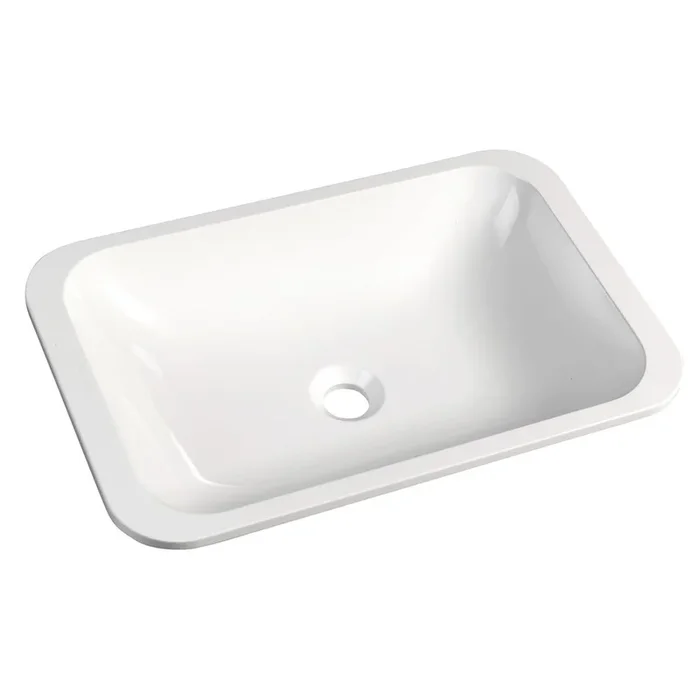 Lavabo Japura Da incasso, in composito minerale, bianco, larghezza totale 55 cm, profondità totale 36 cm, altezza totale 12 cm