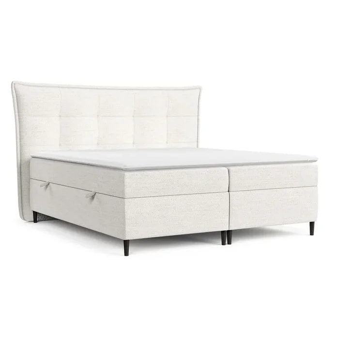 Letto boxspring Sinai 140×200 cm, con contenitore, imbottito, con materasso incluso/con topper incluso, con rivestimento in ciniglia, color crema