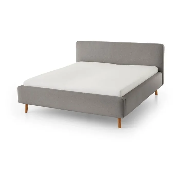 Letto matrimoniale Mattis 160×200 cm, rete non inclusa, imbottito, grigio chiaro