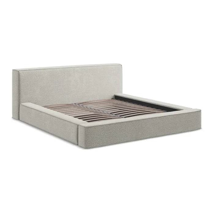 Letto matrimoniale Noho 160×200 cm, con contenitore, con rete inclusa, imbottito, con rivestimento in ciniglia, grigio chiaro