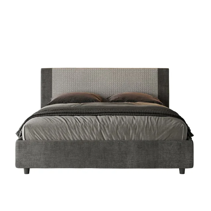 Letto Matrimoniale rivestito in Tessuto Labirinto – ROSAL Tipologia Letto: Con Rete e Contenitore, Dimensione Rete: 160×190, Colore: Grigio/Grigio