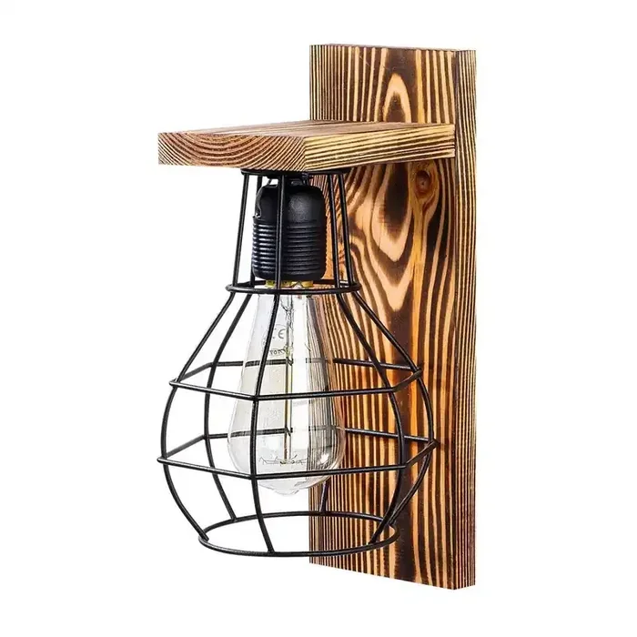 Opviq lightsLampada da parete ErebosIn legno, di colore naturale, 16×16 cm, altezza totale 30 cm