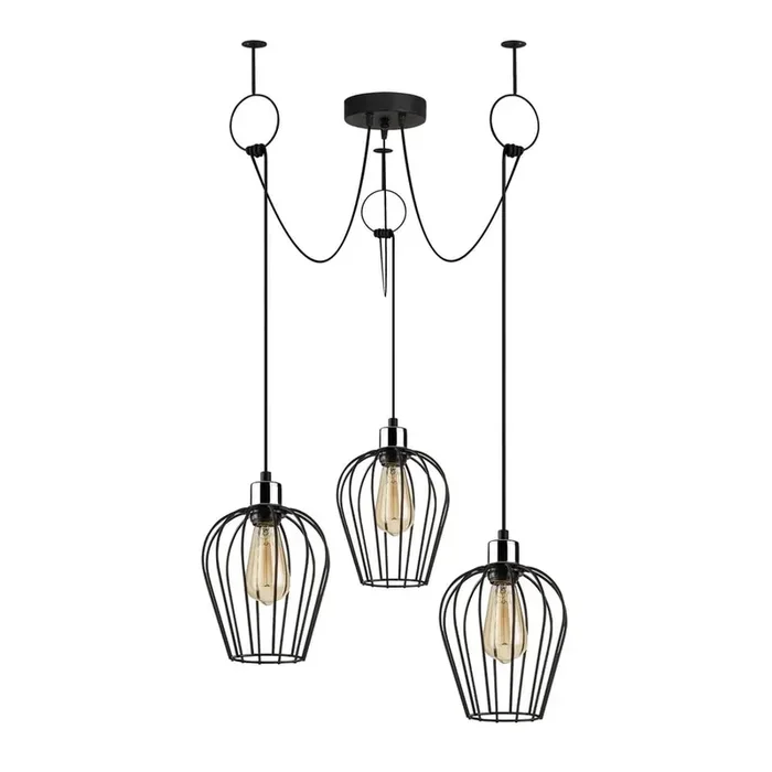 Opviq lightsLampadario TelCon paralume in metallo, in metallo/in plastica, nero, ø 20 cm, altezza totale 130 cm