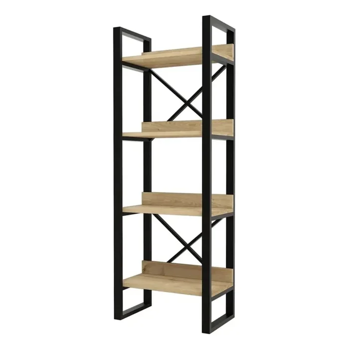 Puqa DesignScaffale AdisaIn MDF, trattamento della superficie melamina, con trama opaca, nero/di colore naturale, larghezza totale 63 cm, altezza totale 150 cm, profondità totale 32 cm