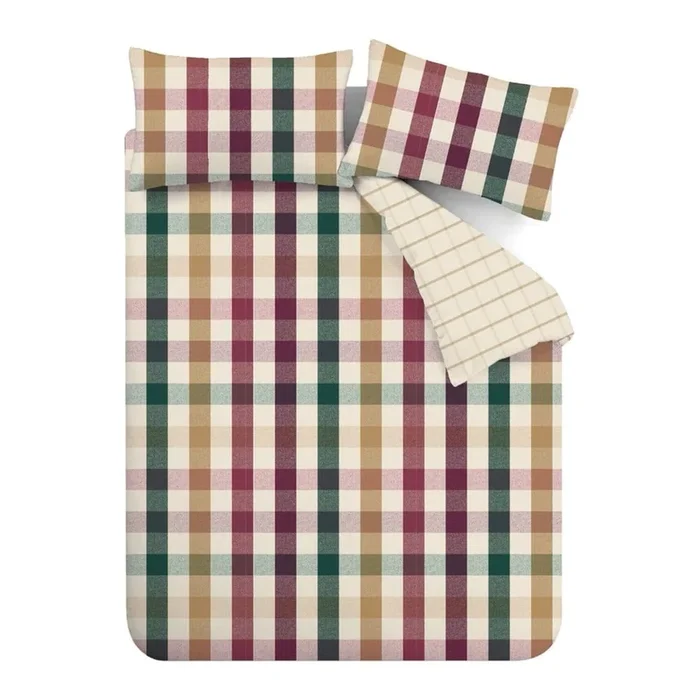 Set copripiumino e federa Autumn Check Per letto matrimoniale/per letto esteso, con chiusura con bottoni, reversibile, con fantasia a cubi, 230×220 cm