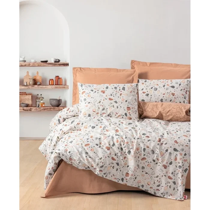 Set copripiumino e federa Earth-Inspired Calm Per letto singolo, con chiusura con bottoni, in cotone renforcé, con fantasia astratta, 140×200 cm