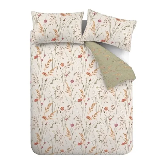 Set copripiumino e federa Grasmere Floral Per letto matrimoniale, con chiusura con bottoni, per l’inverno/reversibile, in flanella, verde/marrone, 200×200 cm