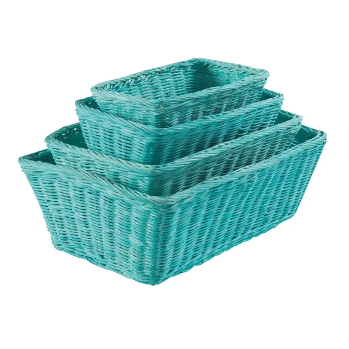 Set di cesti 4 pz, in rattan, blu/turchesi, altezza totale 15 cm