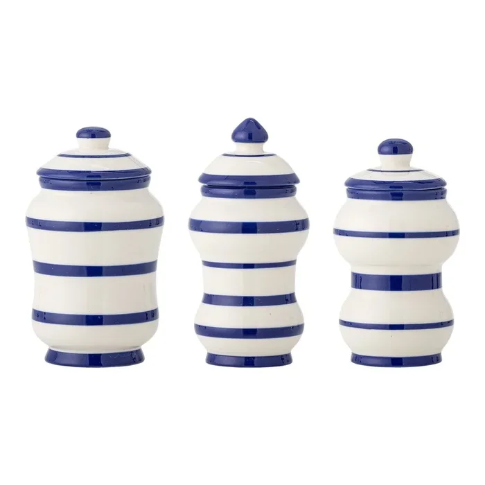 Set di contenitori per alimenti Maynard 3 pz, alimentari, in ceramica, bianchi/blu