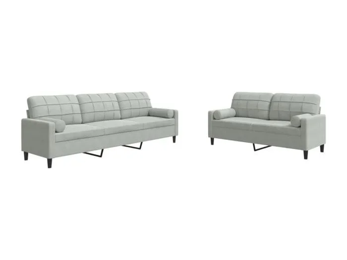 Set di Divani 2 pz con Cuscini e Rinforzi Grigio Chiaro Velluto