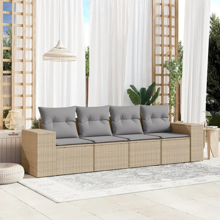 Set Divano da Giardino 4 pz con Cuscini Beige in Polyrattan 3254616