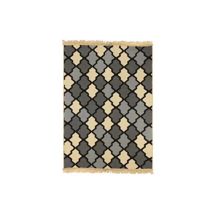 Tappeto Sintetico, a pelo piatto, con orlo a frange, nero/grigio, 80×150 cm
