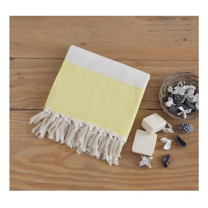 Telo mare Elmas In cotone, con fantasia a strisce, giallo, 100×180 cm