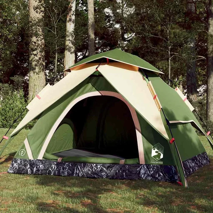 Tenda a Cupola da Campeggio 4 Persone Verde a Rilascio Rapido 4004181
