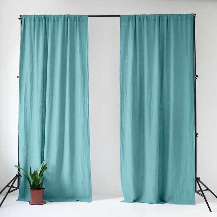 Tenda Coastal Blue Adatta per bastone, in lino, turchese, 140×170 cm
