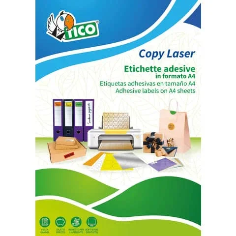 TICO – Etichetta adesiva lp4w bianca 100fg a4 190x61mm (4et/fg laser – LP4W-19061