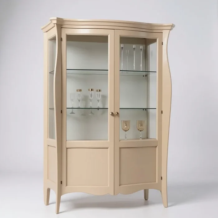 Vetrina classica in legno 2 porte avorio 130x50x200 – Mobili 2G