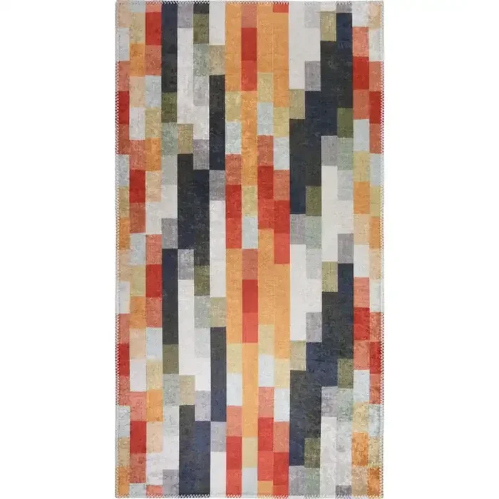 VitausPassatoia Blocks of FunLavabile, sintetica, a pelo piatto, arancione/grigia, 80×200 cm