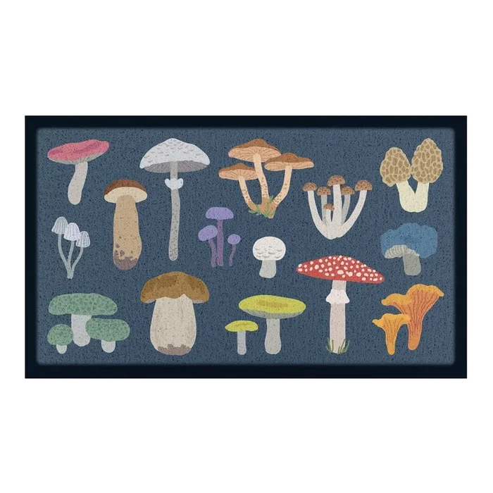 Zerbino Mixed Wild Mushroom In plastica riciclata, blu scuro, 60×90 cm